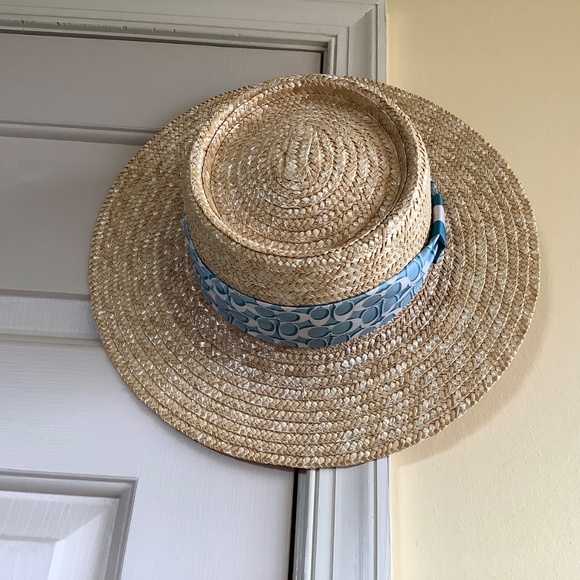 Coach Raffia Brimmed Hat With Silk Scarf Natural SZ S main image 8